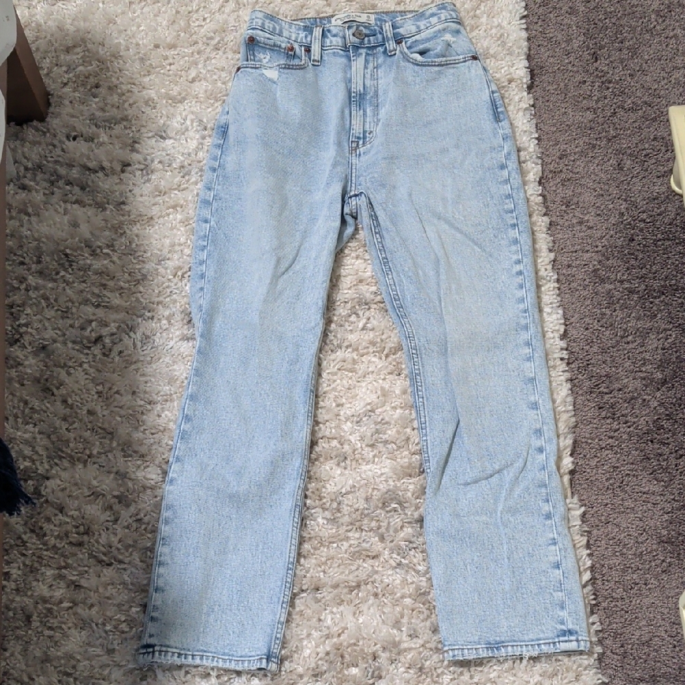 Abercrombie & Fitch Light Blue The Ankle Straight Ultra High Rise Jeans